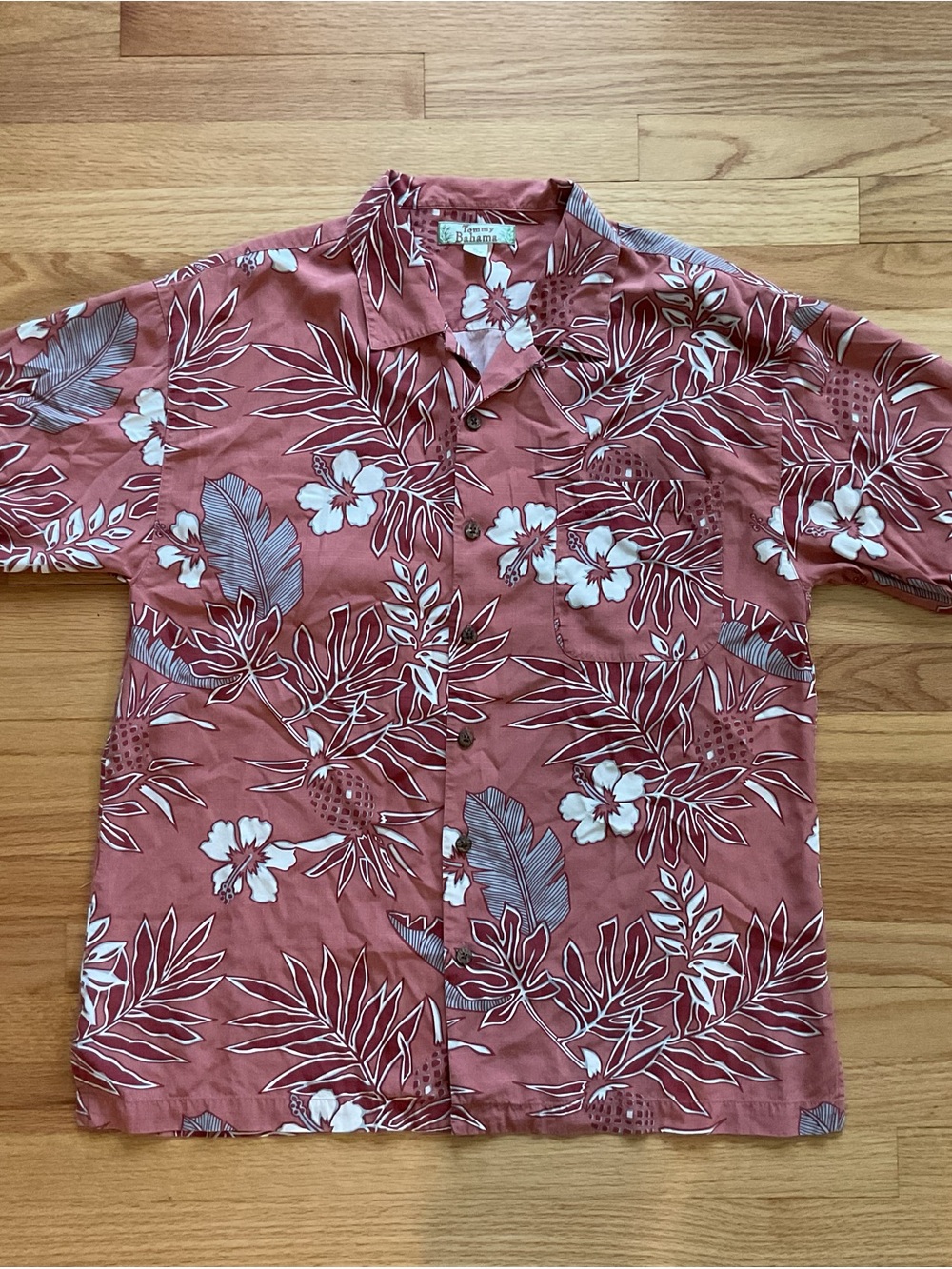 VTG Tommy Bahama Shirt Mens Large/XL Pink Mauve Floral 100% Silk Hawaiian Beach